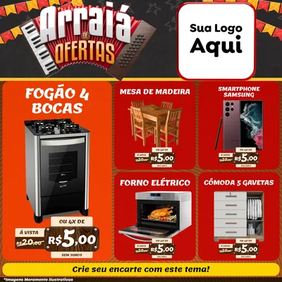 Modelo de Rede Social para Feed Facebook com o tema Arraiá de Ofertas - Junina para Móveis e Eletro