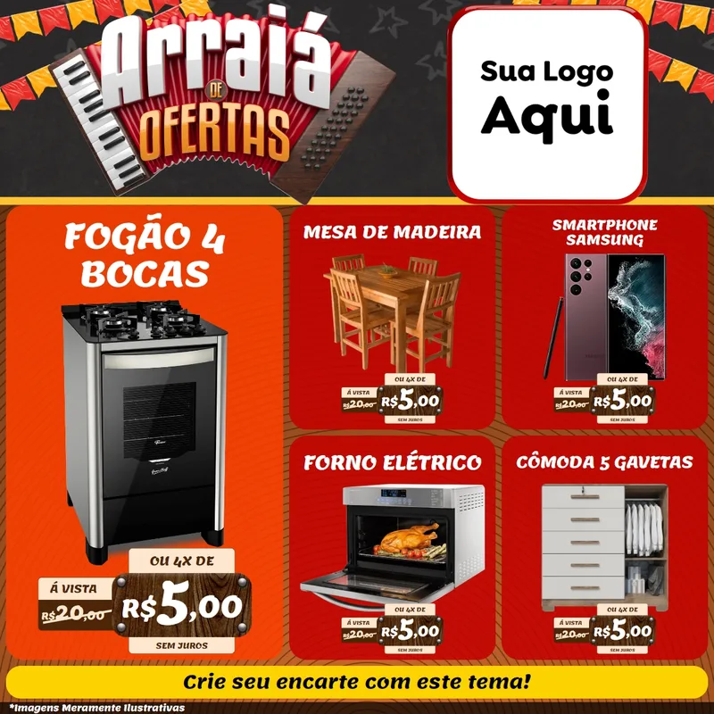 Modelo de Rede Social para Feed Facebook com o tema Arraiá de Ofertas - Junina para Móveis e Eletro
