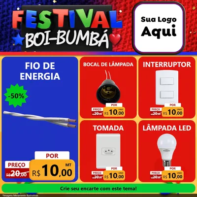 Modelo de Rede Social para Feed Facebook com o tema Festival Boi-Bumbá para Materiais Elétricos