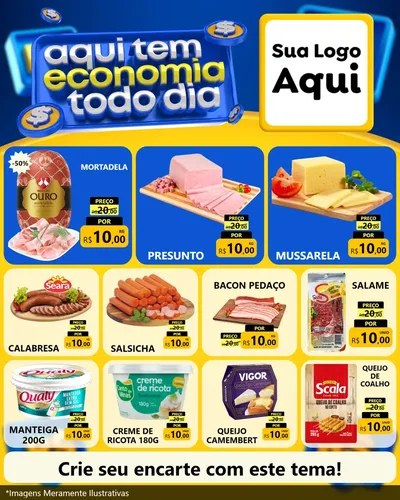 Modelo de Rede Social para Feed Instagram com o tema Aqui Tem Economia Todo Dia para Frios e Laticínios