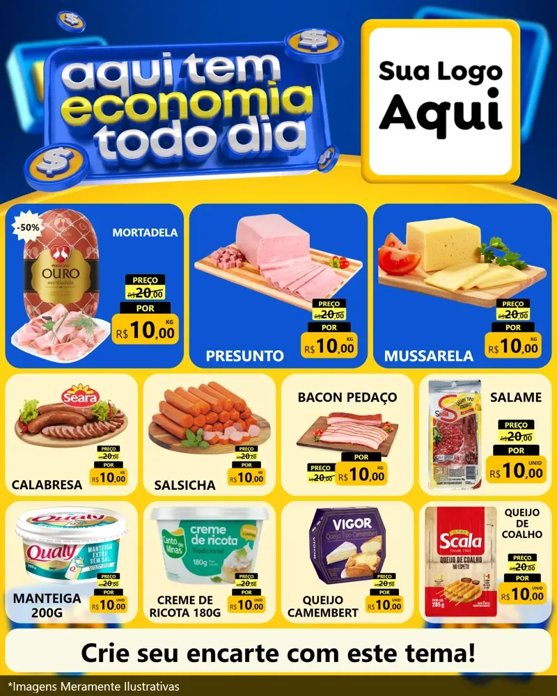 Modelo de Rede Social para Feed Instagram com o tema Aqui Tem Economia Todo Dia para Frios e Laticínios