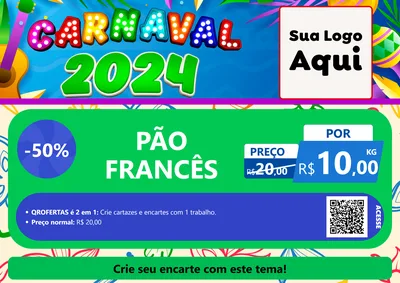 Modelo de Cartaz para Cartaz A4 Horizontal com o tema Carnaval 2027 para Padaria