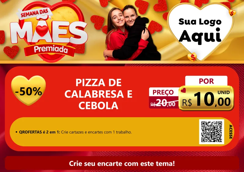 Modelo de Cartaz para Cartaz A4 Horizontal com o tema Semana das Mães Premiada para Pizzaria