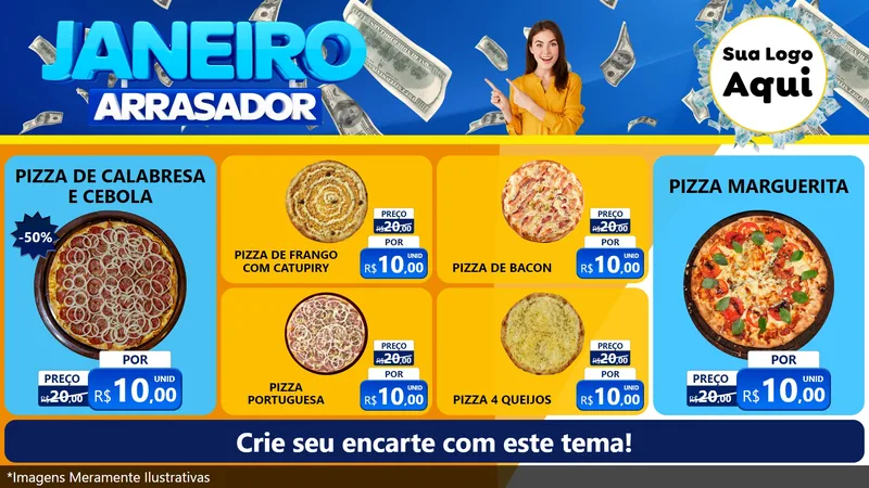 Modelo de TV para TV Horizontal com o tema Janeiro Arrasador para Pizzaria