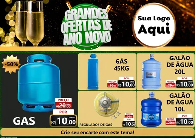 Modelo de Encarte para Encarte A4 Horizontal com o tema Grandes Ofertas de Ano Novo para Água e gás