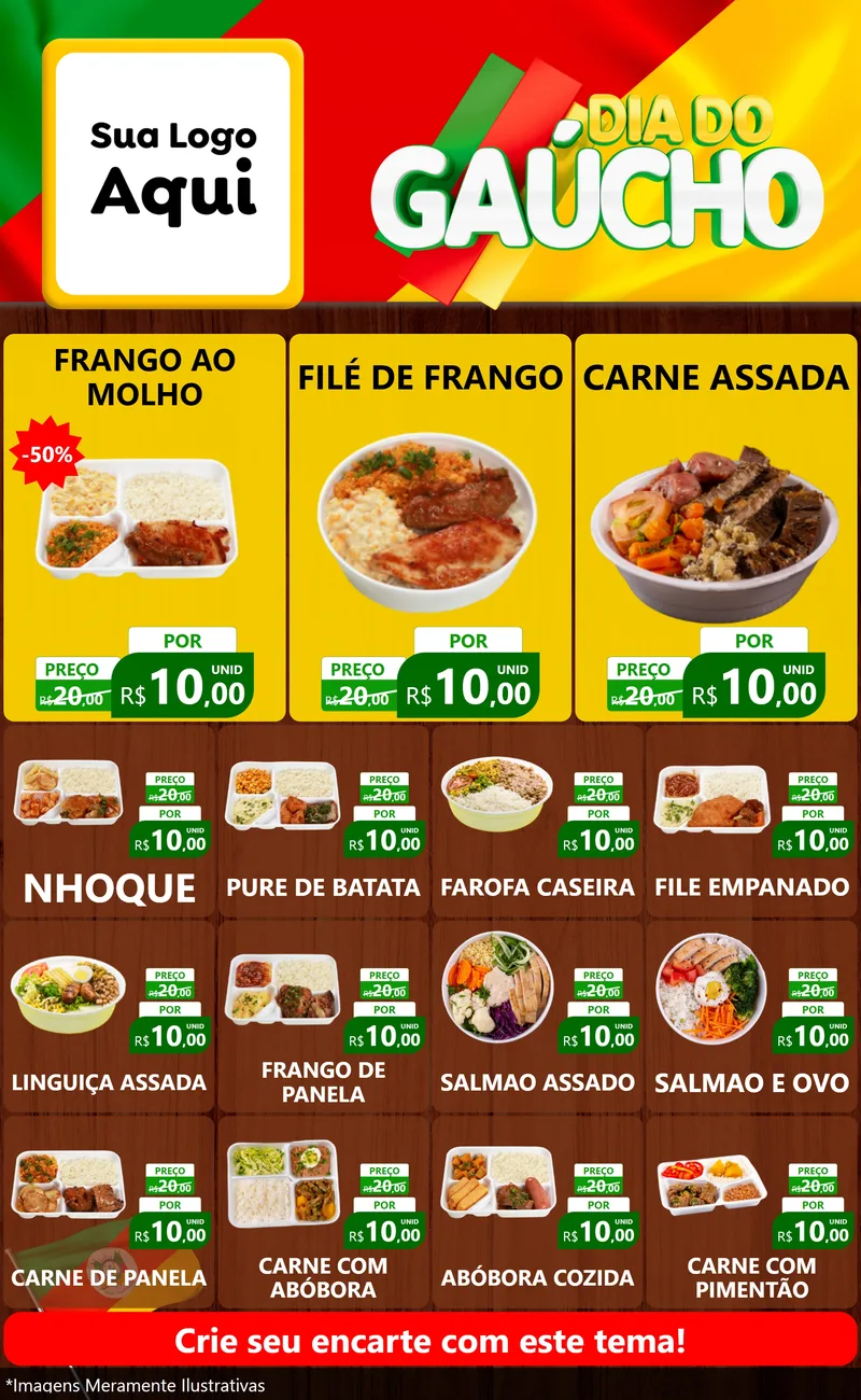 Modelo de Encarte para Encarte Grande com o tema Dia do Gaúcho para Restaurante