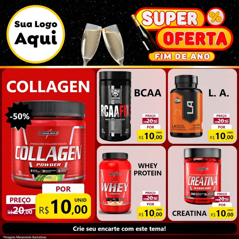Modelo de Rede Social para Feed Facebook com o tema Super Oferta Fim de Ano para Suplementos alimentares