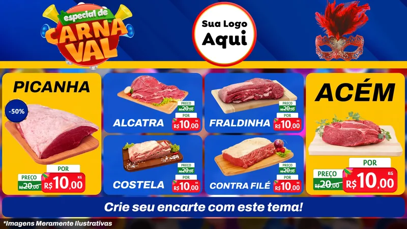Modelo de TV para TV Horizontal com o tema Especial de Carnaval para Açougue