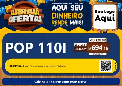 Modelo de Cartaz para Cartaz A4 Horizontal com o tema Arraiá de Ofertas - Junina para Concessionaria de Motos