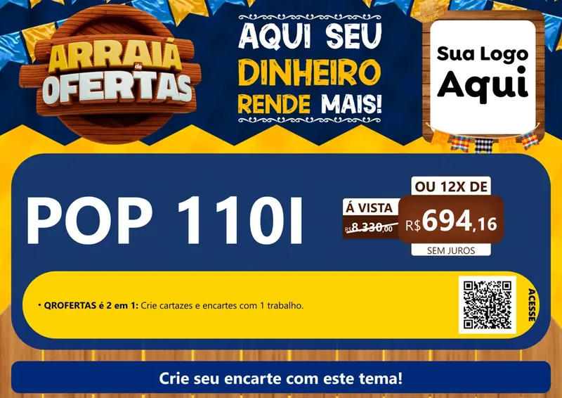 Modelo de Cartaz para Cartaz A4 Horizontal com o tema Arraiá de Ofertas - Junina para Concessionaria de Motos