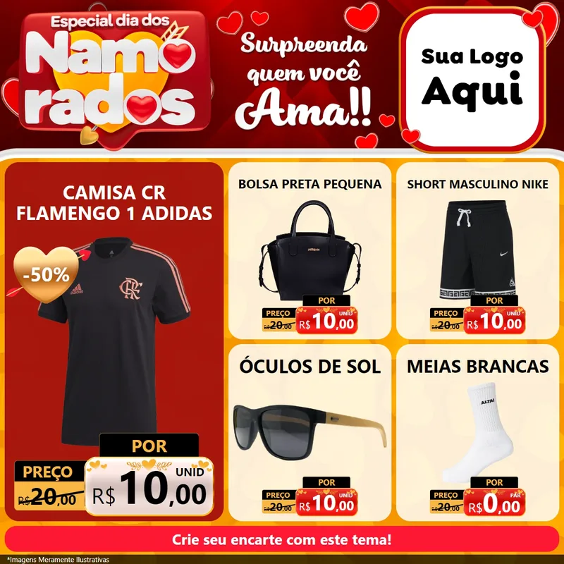 Modelo de Rede Social para Feed Facebook com o tema Especial Dia dos Namorados para Roupas e acessórios