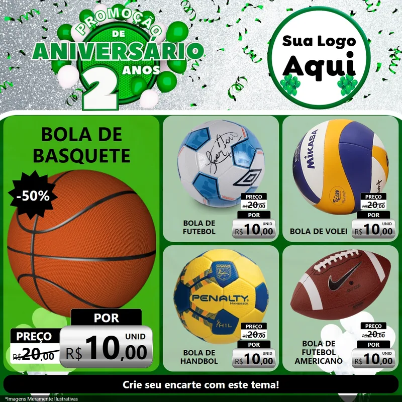 Modelo de Rede Social para Feed Facebook com o tema Promoção de Aniversário - 2 Anos para Artigos Esportivos