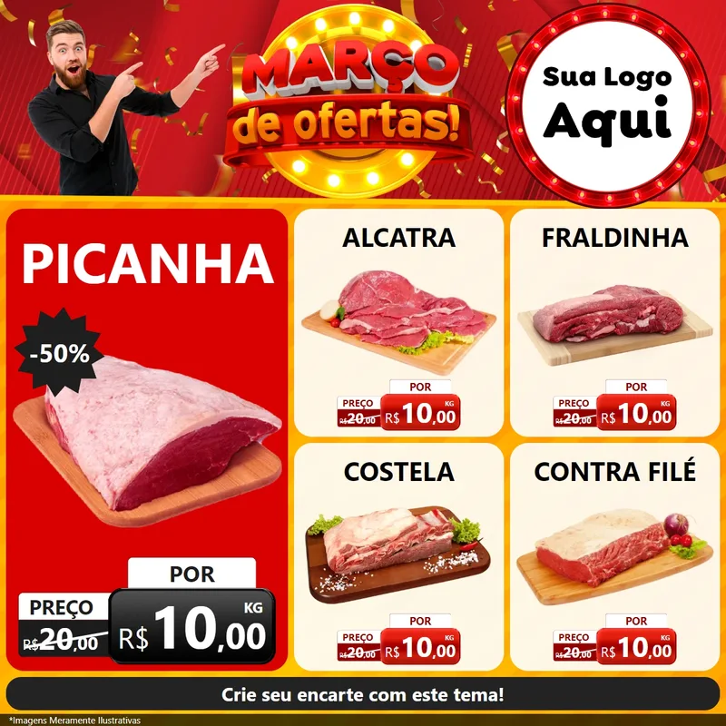 Modelo de Rede Social para Feed Facebook com o tema Março de Ofertas! para Açougue