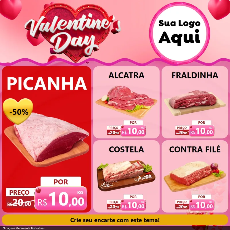 Modelo de Rede Social para Feed Facebook com o tema Valentine's Day para Açougue