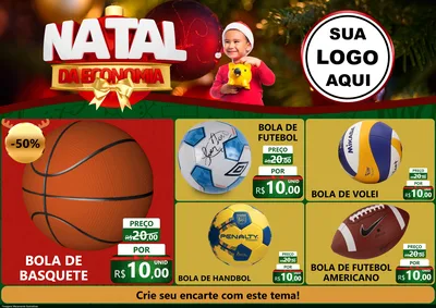 Modelo de Encarte para Encarte A4 Horizontal com o tema Natal da Economia para Artigos Esportivos