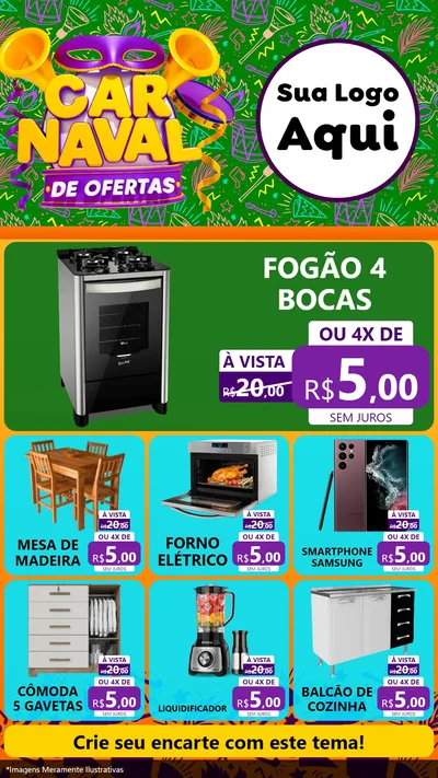 Modelo de Rede Social para Stories com o tema Carnaval de Ofertas para Móveis e Eletro