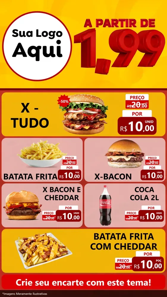 Modelo de TV para TV Vertical com o tema A Partir de Um e Noventa e Nove - 1,99 para Hamburgueria