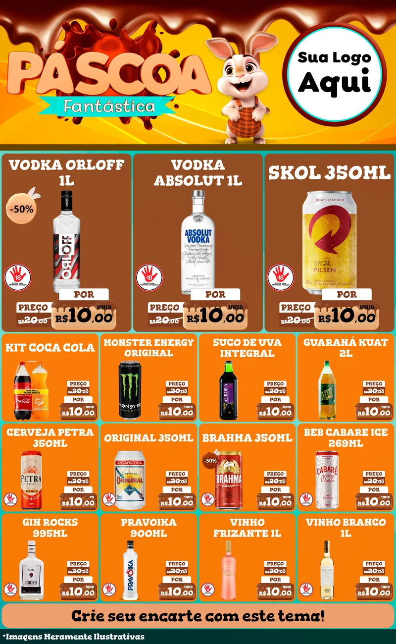 Modelo de Encarte para Encarte Grande com o tema Páscoa Fantástica para Distribuidora de bebidas