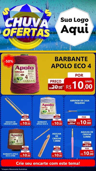 Modelo de Rede Social para Stories com o tema Chuva de Ofertas para Armarinho e Aviamentos