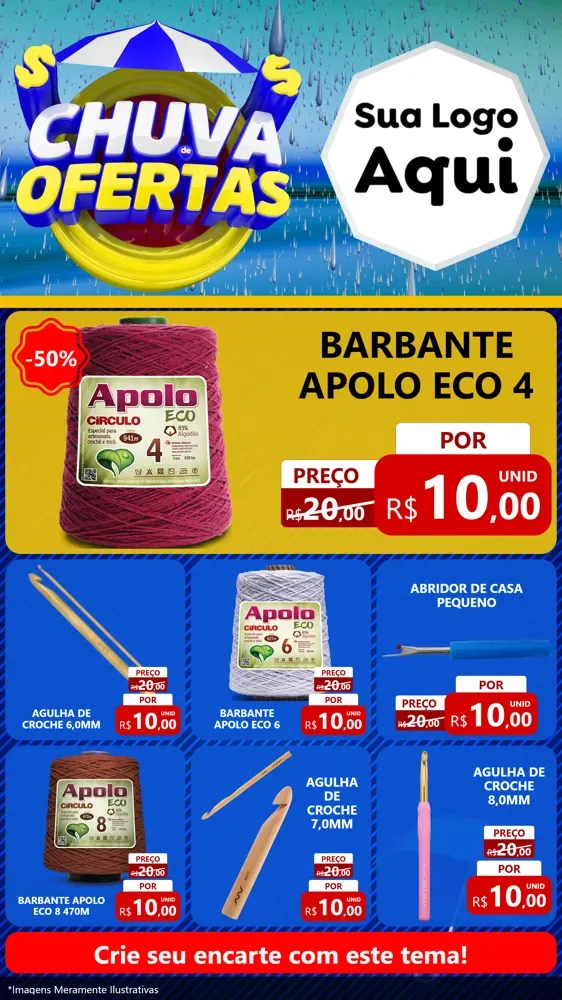 Modelo de Rede Social para Stories com o tema Chuva de Ofertas para Armarinho e Aviamentos