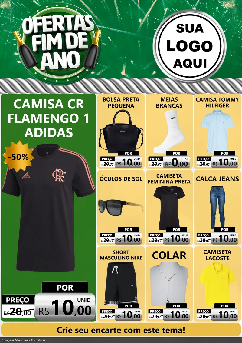 Modelo de Encarte para Encarte A4 Vertical com o tema Ofertas Fim de Ano para Roupas e acessórios