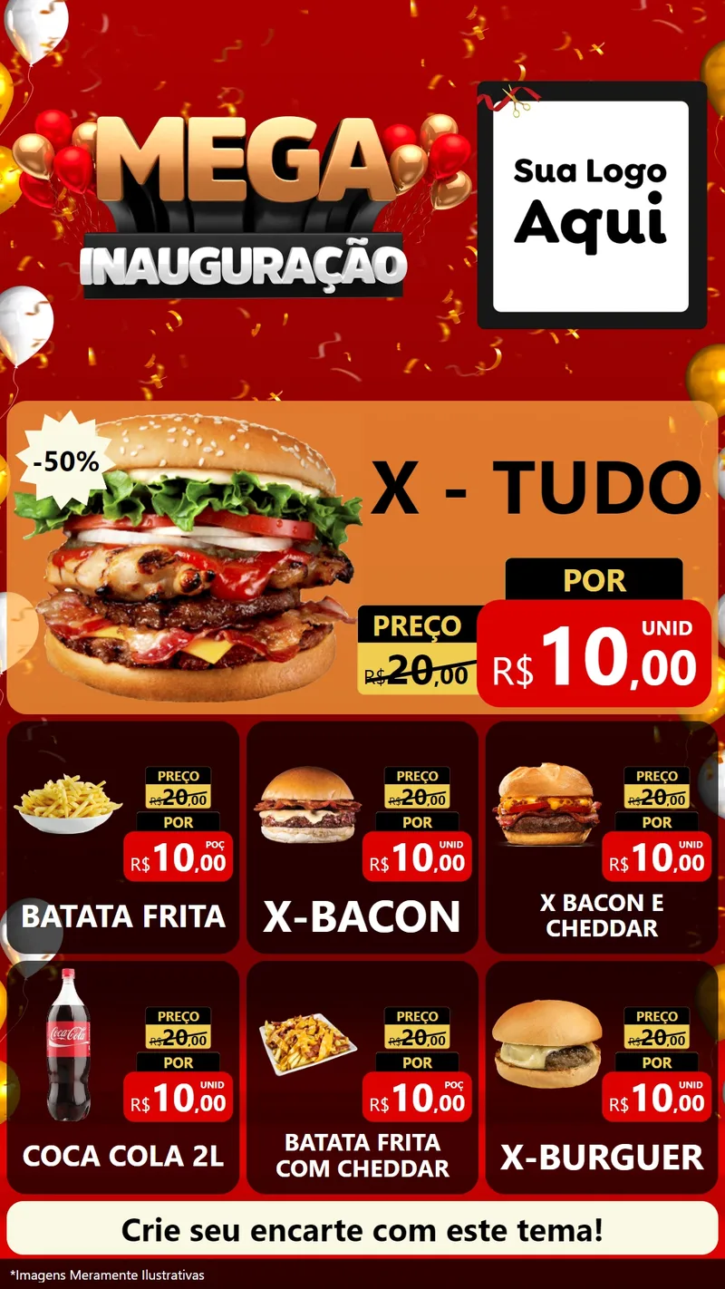 Modelo de Rede Social para Stories com o tema Mega Inauguração para Hamburgueria