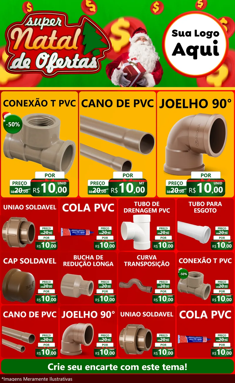 Modelo de Encarte para Encarte Grande com o tema Super Natal de Ofertas para Tubos e conexões