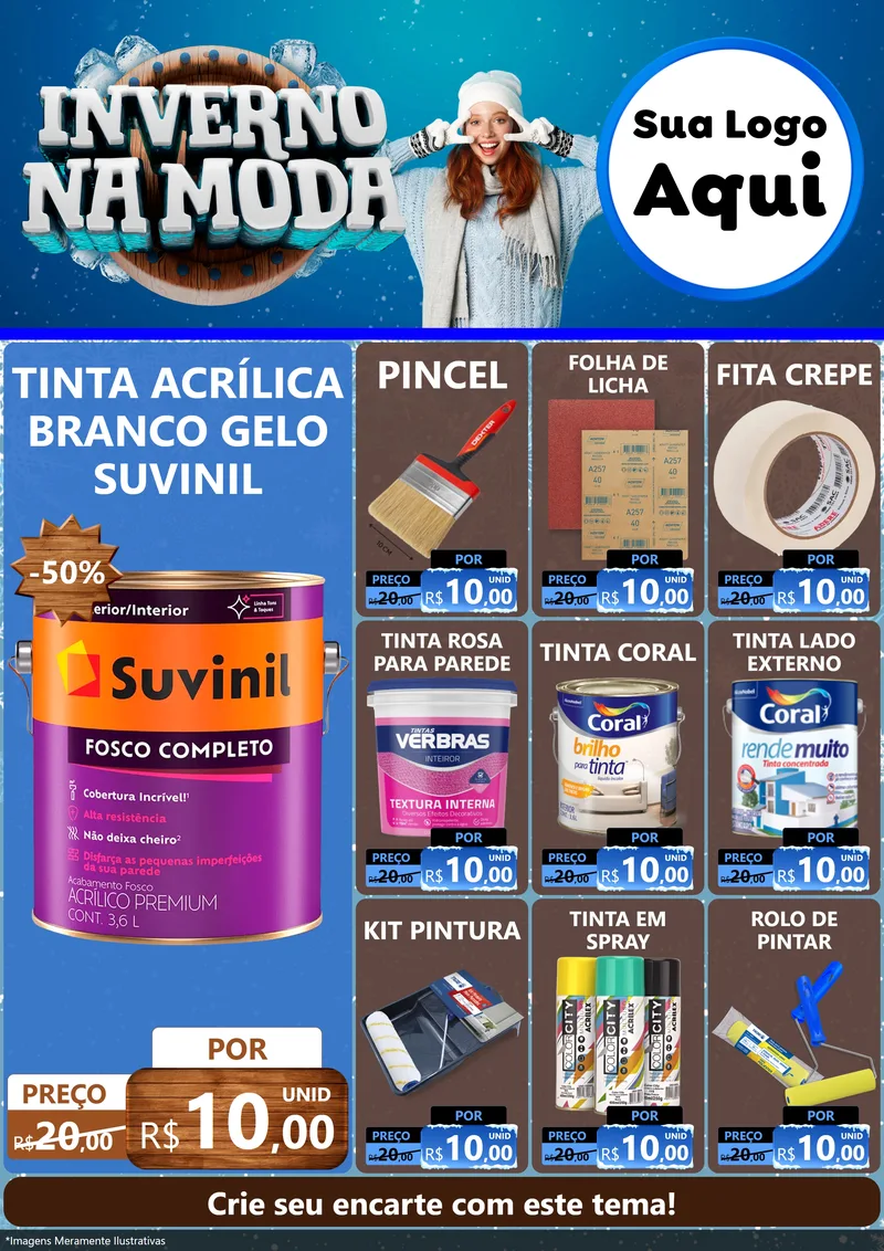 Modelo de Encarte para Encarte A4 Vertical com o tema Inverno na Moda para Tintas e Ferramentas