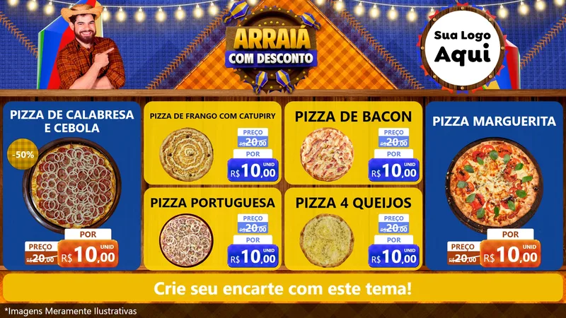 Modelo de TV para TV Horizontal com o tema Arraiá Com Desconto para Pizzaria