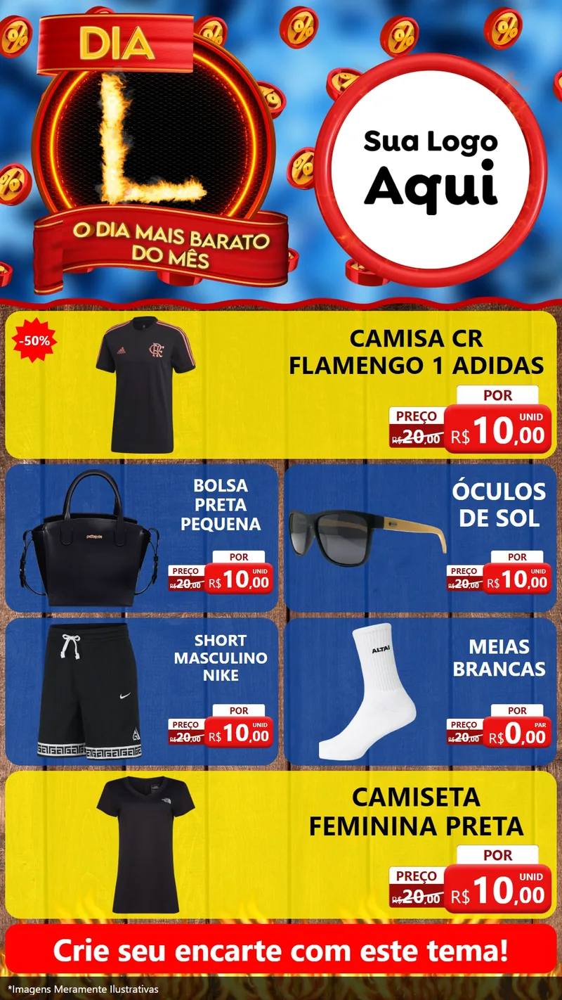 Modelo de TV para TV Vertical com o tema Dia L - O Dia Mais Barato Do Mês para Roupas e acessórios