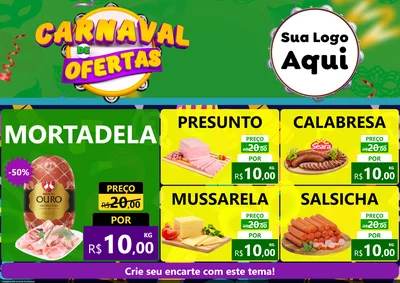Modelo de Encarte para Encarte A4 Horizontal com o tema Carnaval de Ofertas para Frios e Laticínios
