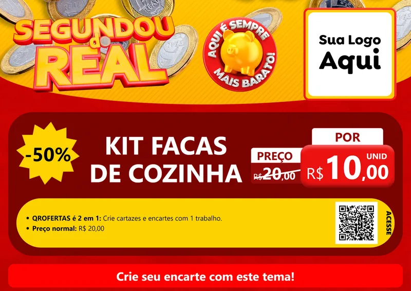 Modelo de Cartaz para Cartaz A4 Horizontal com o tema Segundou do Real para Utilidades Domésticas