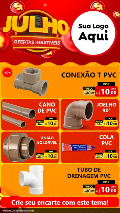 Modelo de TV para TV Vertical com o tema Julho Ofertas Imbatíveis para Tubos e conexões