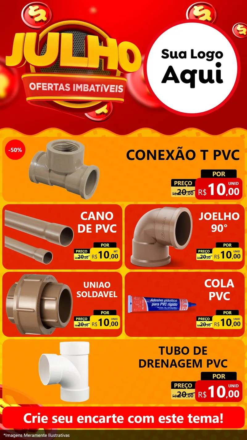 Modelo de TV para TV Vertical com o tema Julho Ofertas Imbatíveis para Tubos e conexões
