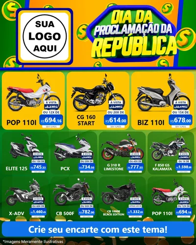 Modelo de Rede Social para Feed Instagram com o tema Dia Da Proclamação da República para Concessionaria de Motos