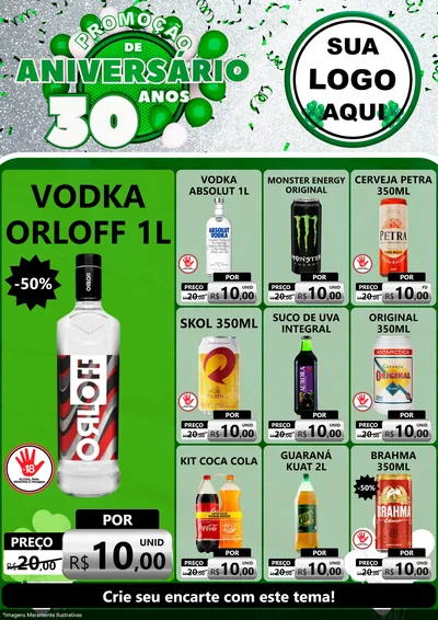 Modelo de Encarte para Encarte A4 Vertical com o tema Promoção de Aniversário - 30 Anos para Distribuidora de bebidas