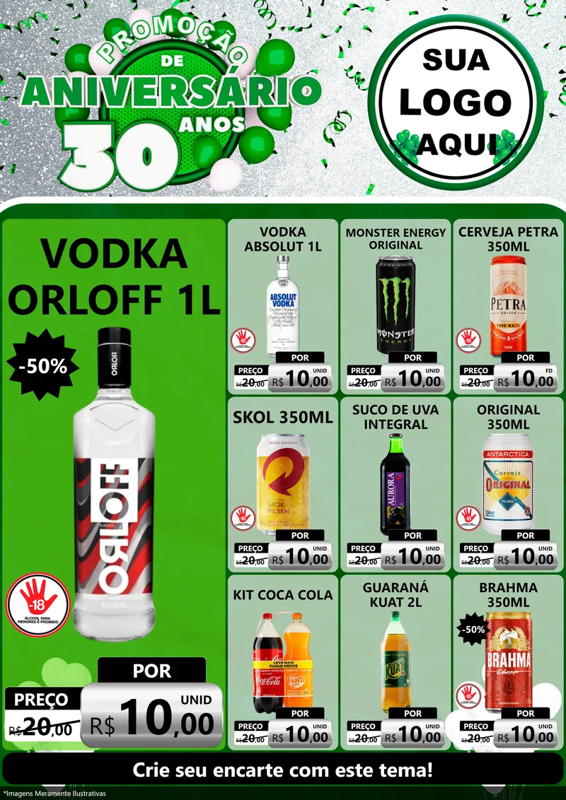 Modelo de Encarte para Encarte A4 Vertical com o tema Promoção de Aniversário - 30 Anos para Distribuidora de bebidas