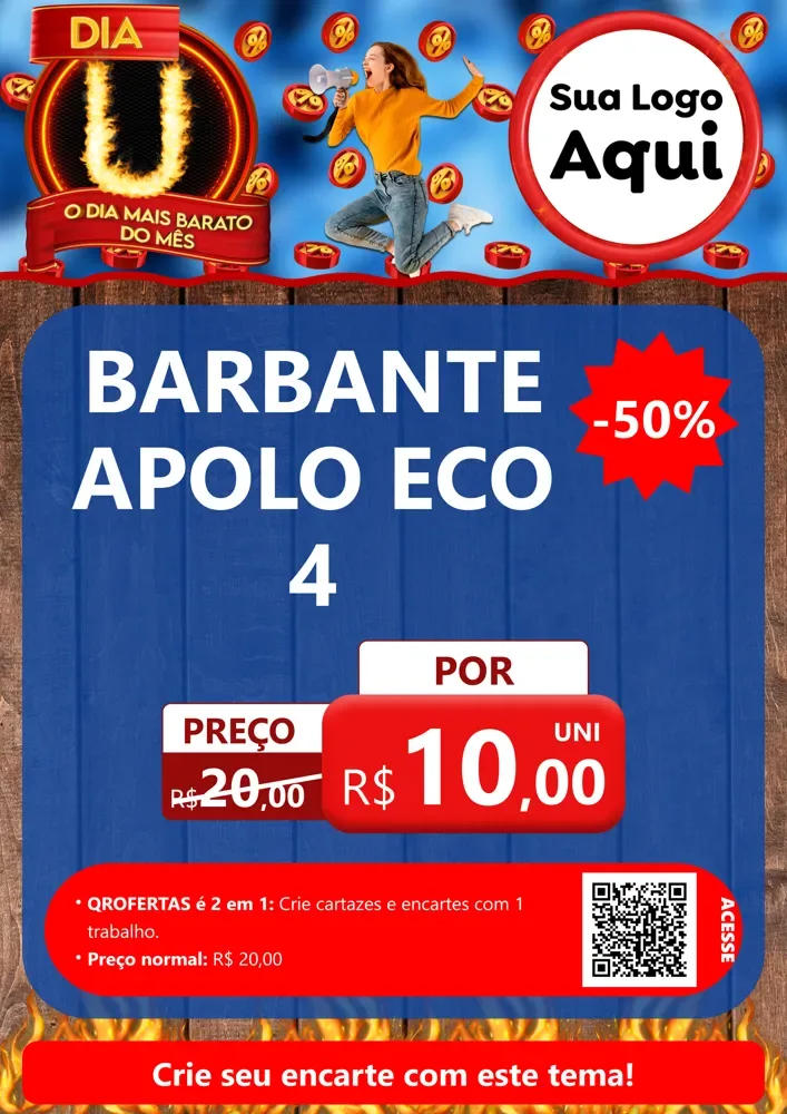 Modelo de Cartaz para Cartaz A4 Vertical com o tema Dia U - O Dia Mais Barato Do Mês para Armarinho e Aviamentos