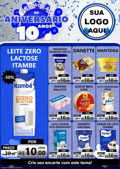 Modelo de Encarte para Encarte A4 Vertical com o tema Promoção de Aniversário - 10 Anos para Frios e Laticínios