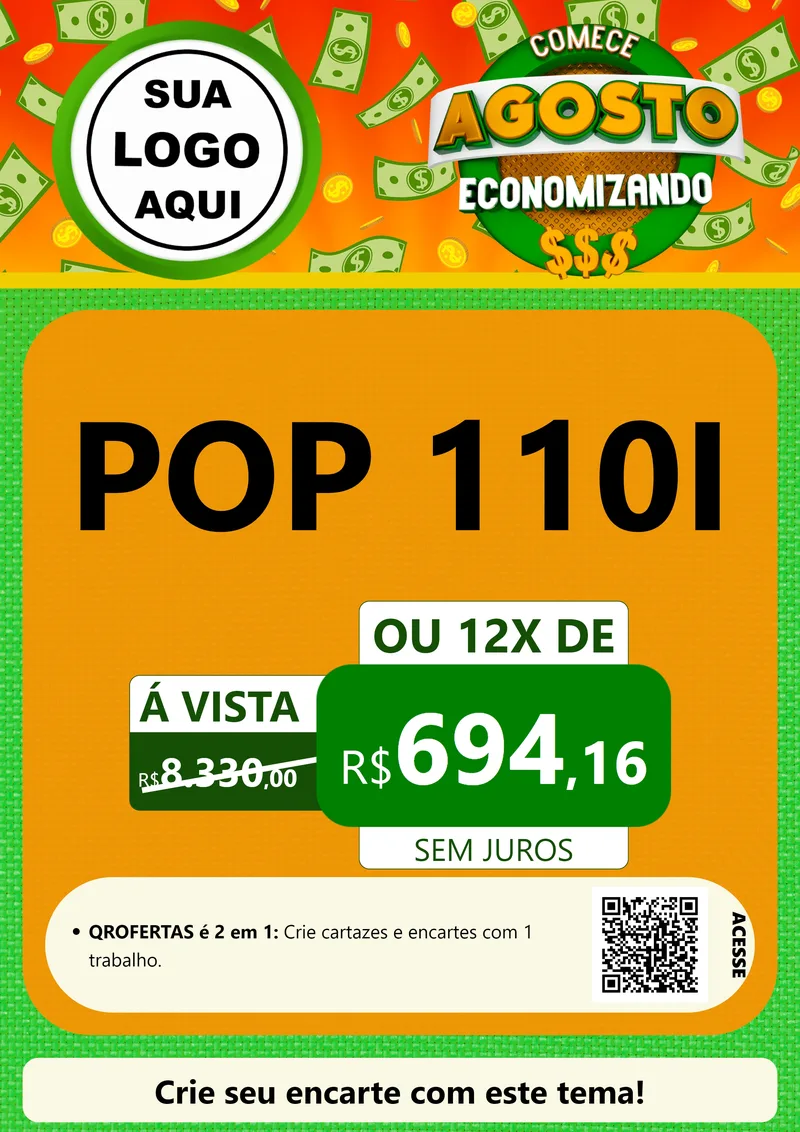 Modelo de Cartaz para Cartaz A4 Vertical com o tema Comece Agosto Economizando para Concessionaria de Motos