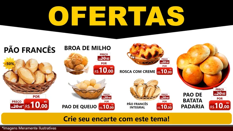 Modelo de TV para TV Horizontal com o tema Ofertas Preto e Vermelho Cartaz para Padaria
