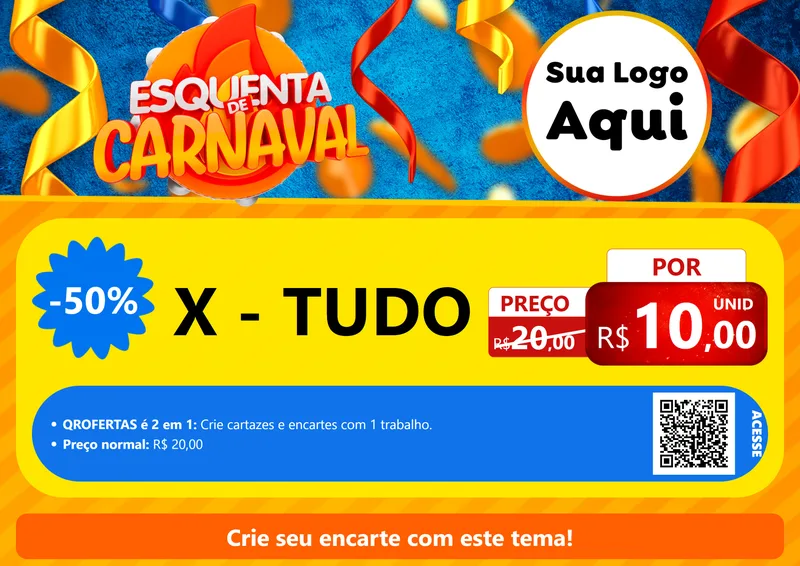 Modelo de Cartaz para Cartaz A4 Horizontal com o tema Esquenta de Carnaval para Hamburgueria