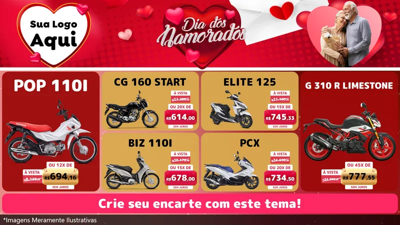 Modelo de TV para TV Horizontal com o tema Dia Dos Namorados para Concessionaria de Motos