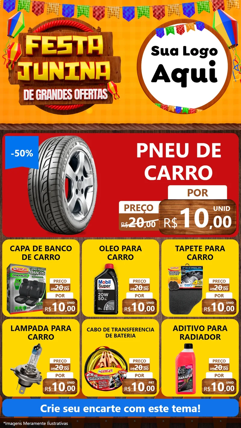 Modelo de Rede Social para Stories com o tema Festa Junina de Grandes Ofertas para Auto peças