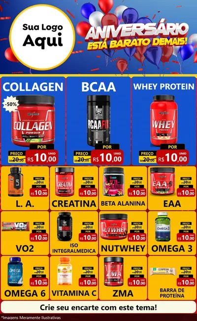 Modelo de Encarte para Encarte Grande com o tema Aniversário para Suplementos alimentares