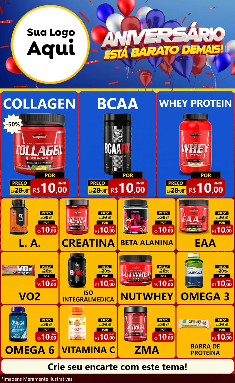 Modelo de Encarte para Encarte Grande com o tema Aniversário para Suplementos alimentares