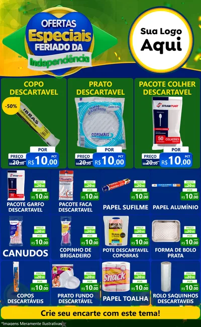 Modelo de Encarte para Encarte Grande com o tema Ofertas Especiais Feriado da Independência para Embalagens