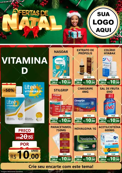 Modelo de Encarte para Encarte A4 Vertical com o tema Ofertas de Natal para Farmácia