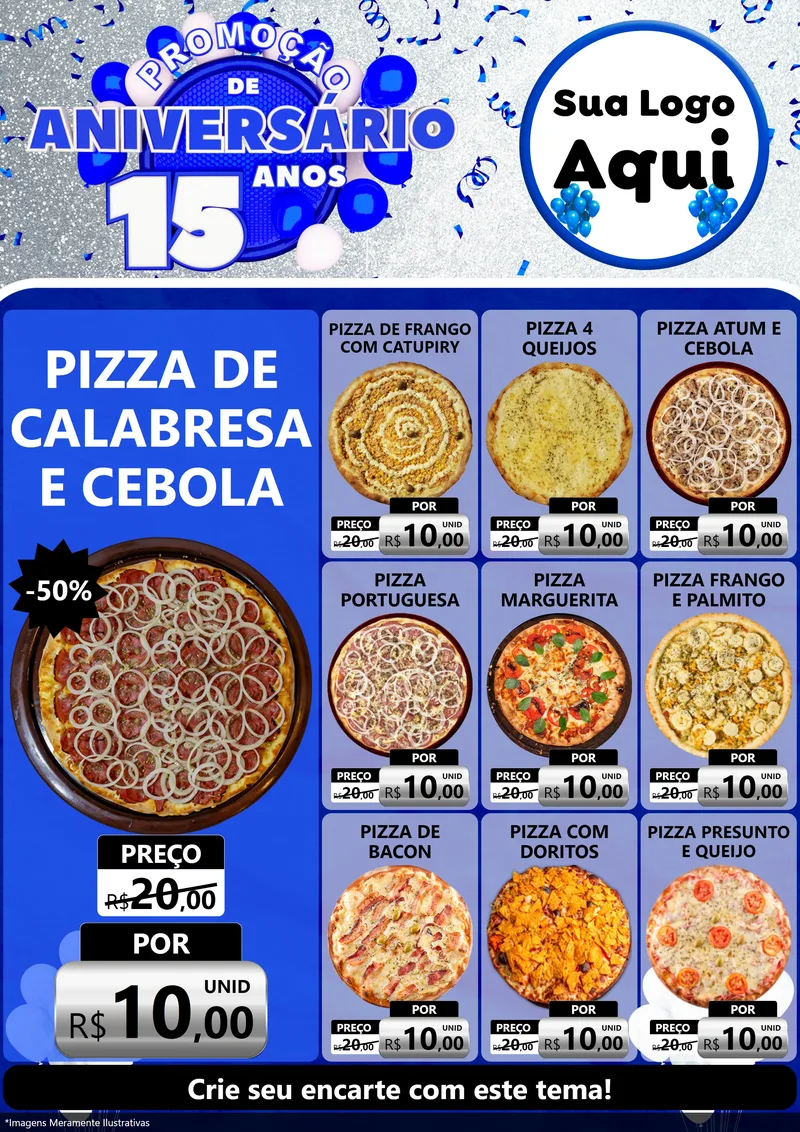 Modelo de Encarte para Encarte A4 Vertical com o tema Promoção de Aniversário - 15 Anos para Pizzaria