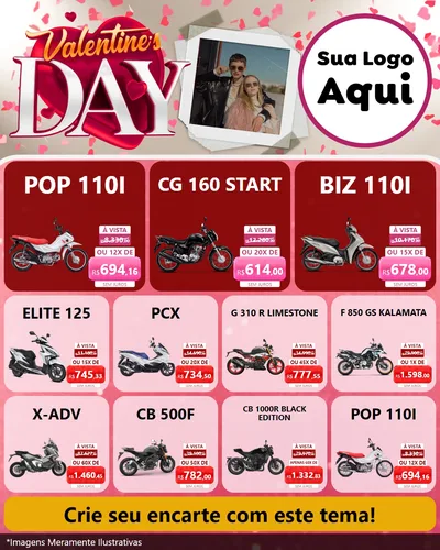 Modelo de Rede Social para Feed Instagram com o tema Valentine's Day para Concessionaria de Motos